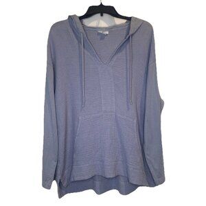 PureJill Women’s Blue Gauzy Pullover Long Sleeve Hoodie Top Lightweight Sz L